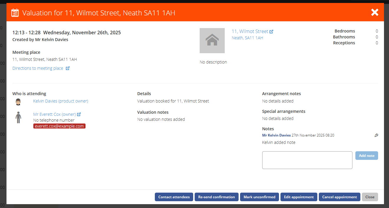 Viewing appointment dialog