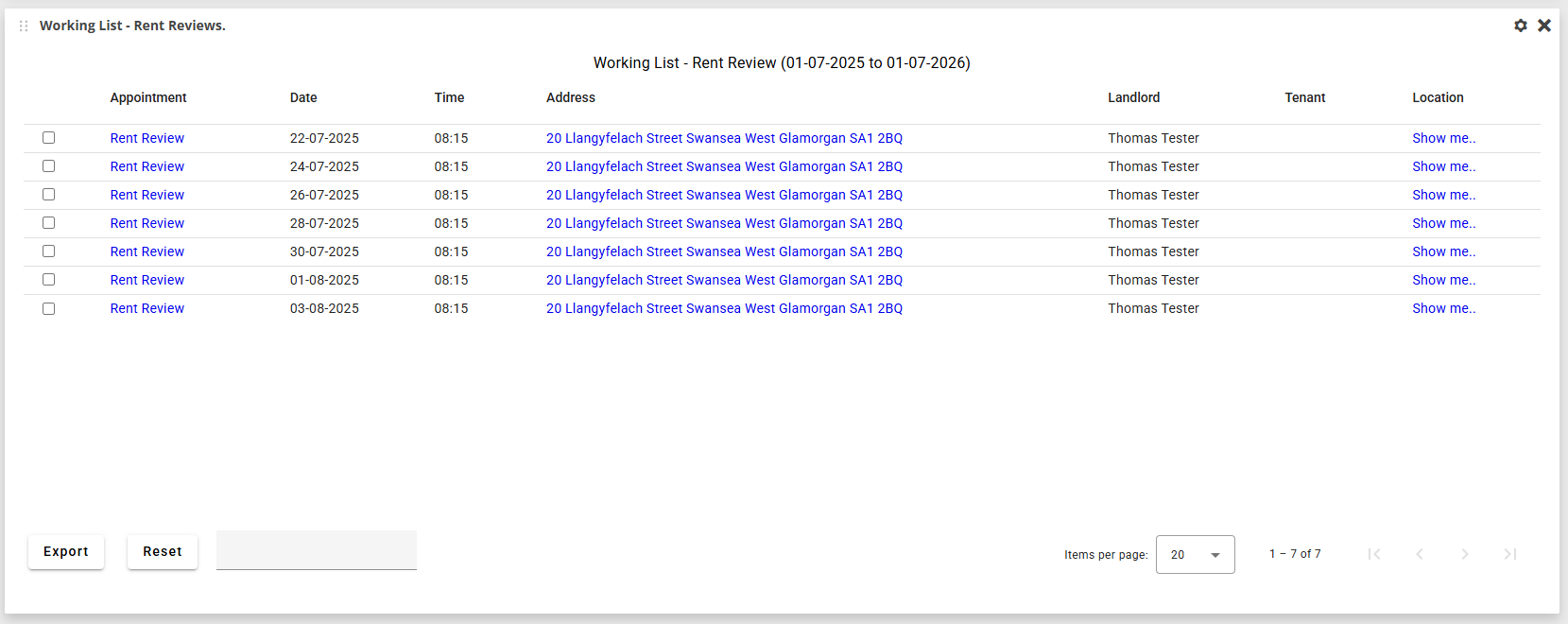 working list - rent reviews