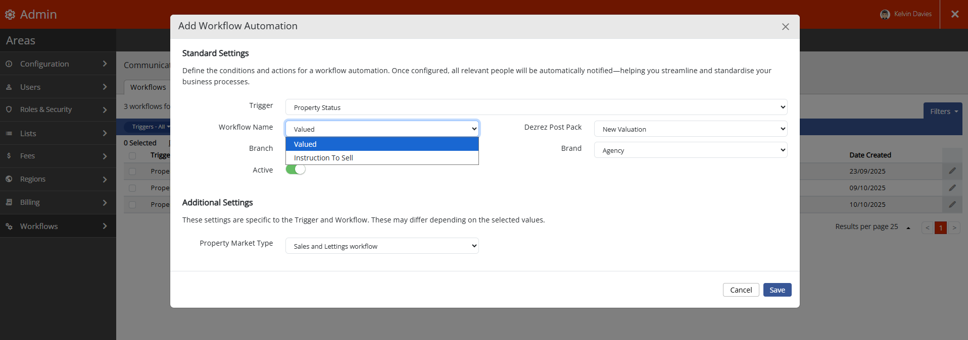 Adding new property status workflow