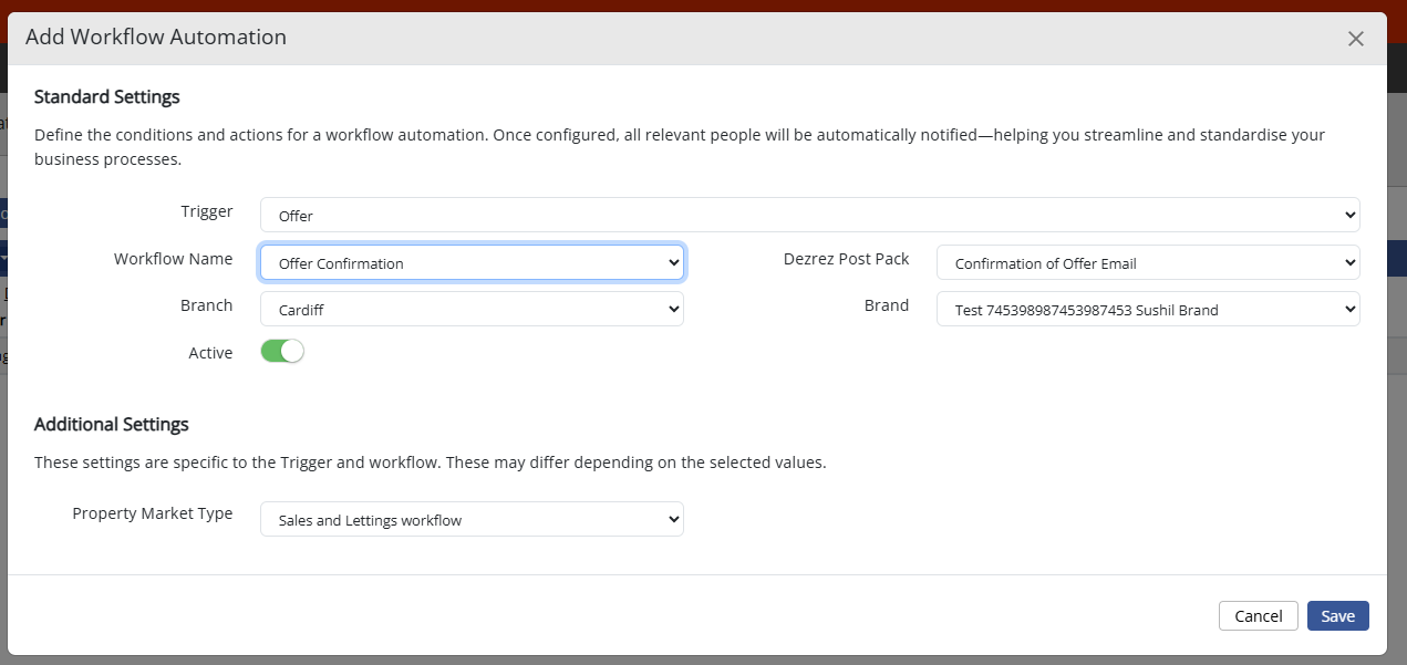 Add Workflow automation dialog
