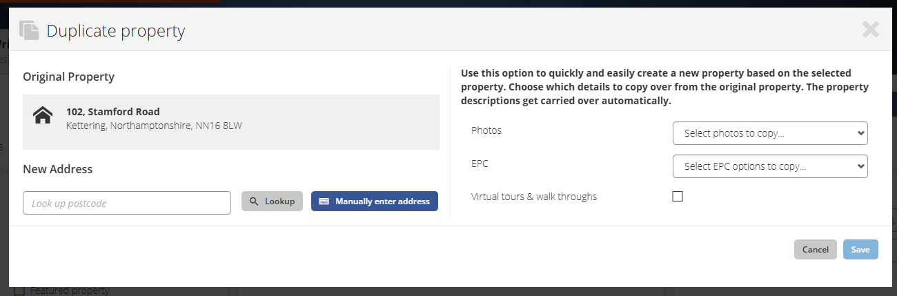 Duplicate property dialog