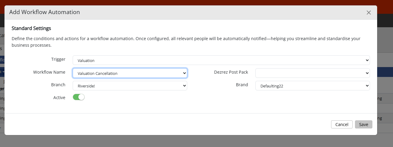Create Valuation cancelation dialog